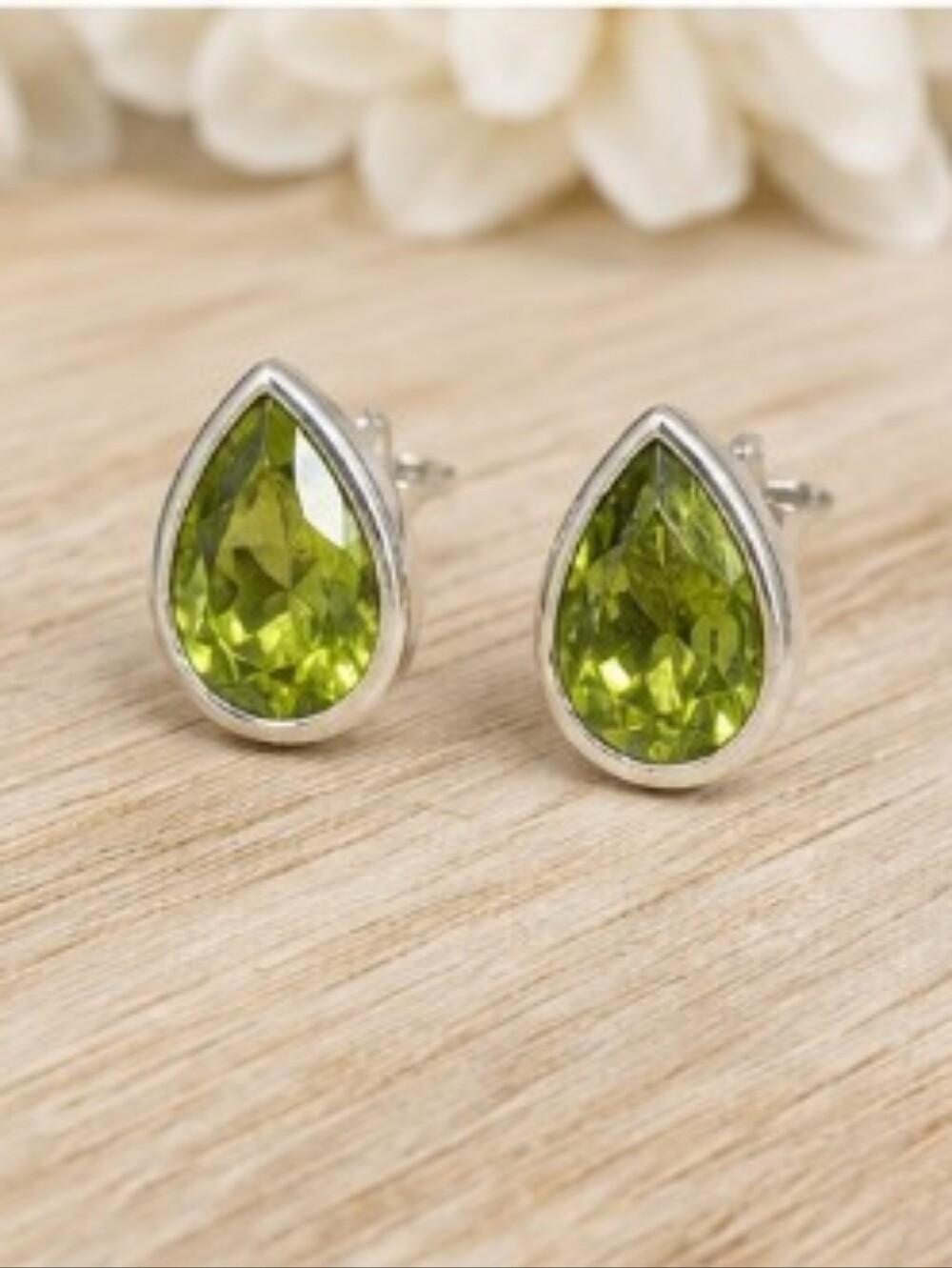 Peridot Teardrop Sterling Silver Post Back Earrings